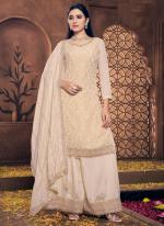 Viscose Cream Wedding Wear Embroidery Work Plazzo Suit